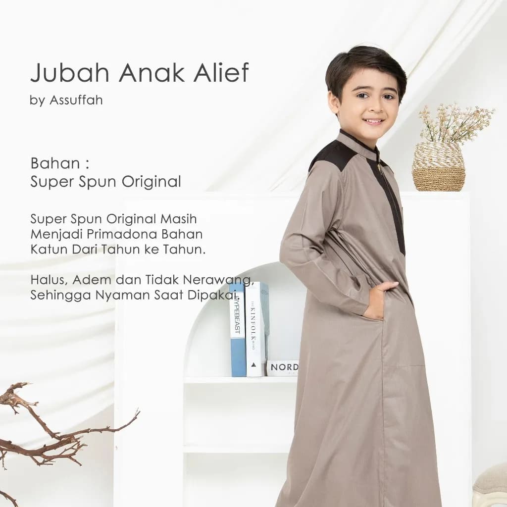 Assuffah I Jubah Anak Laki Laki 9 - 16 Tahun Lengan Panjang Resleting Depan Alief Series