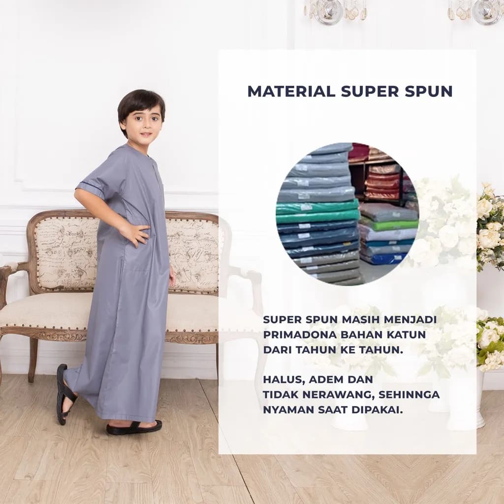 Assuffah I Jubah Anak Laki Laki Casual 9 - 16 Tahun Kerah Jefri Zaid Series