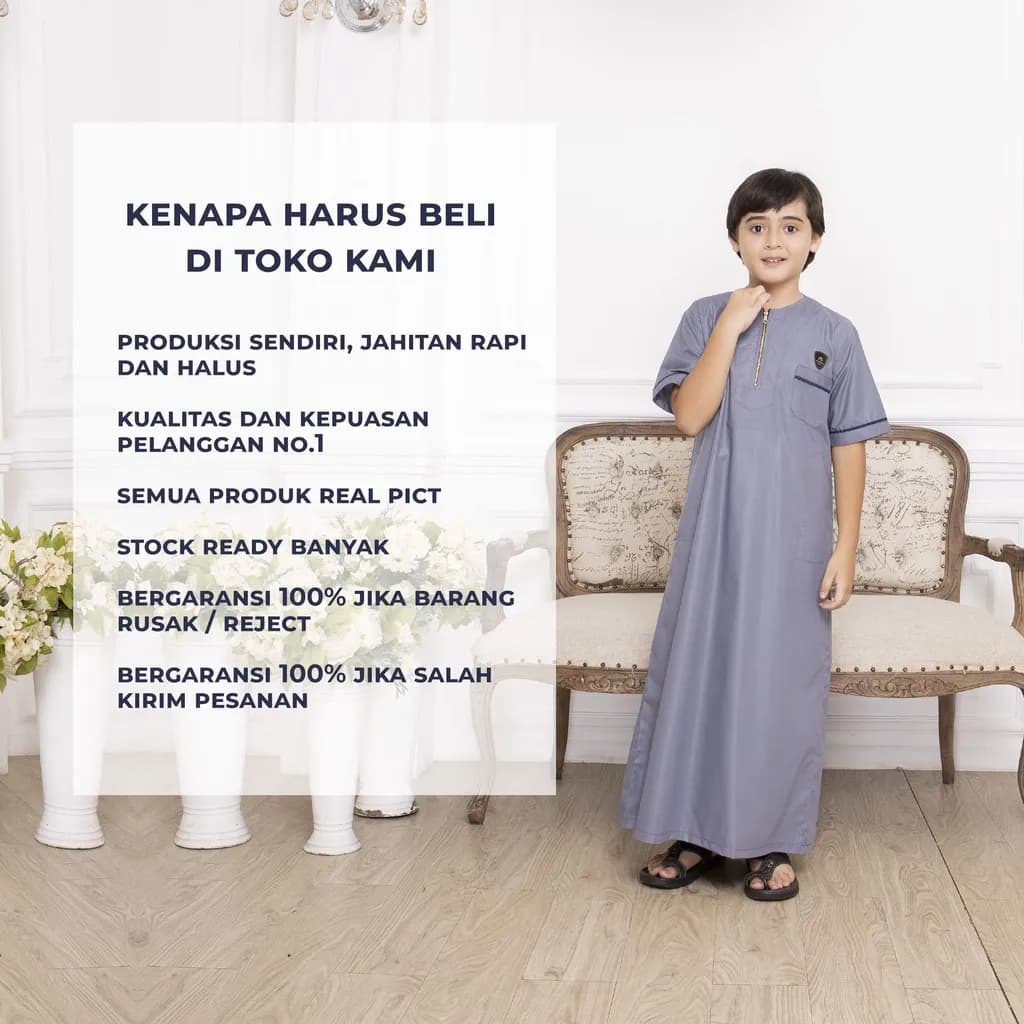 Assuffah I Jubah Anak Laki Laki Casual 9 - 16 Tahun Kerah Jefri Zaid Series