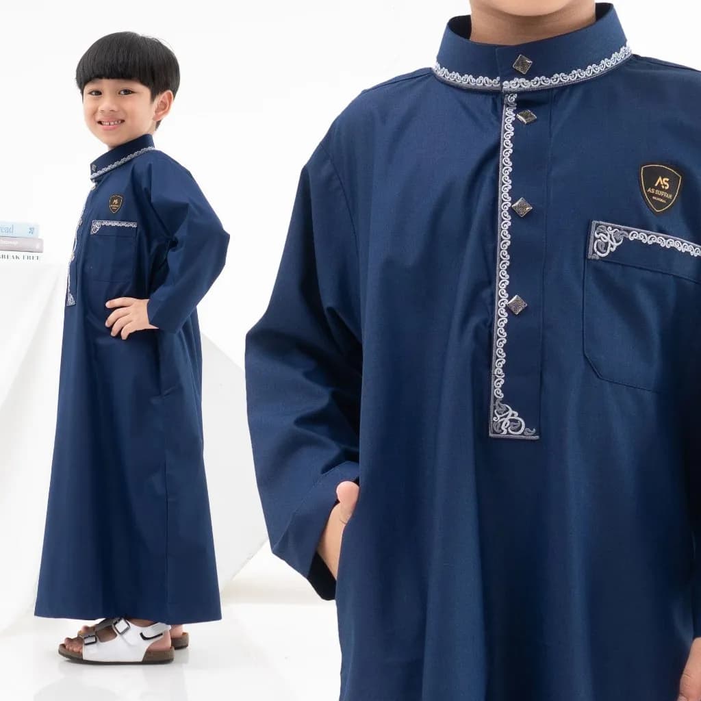 Assuffah I Jubah Bordir Anak Laki Laki 1-8 Tahun Kancing Snap Motif Harmain Fathan Series