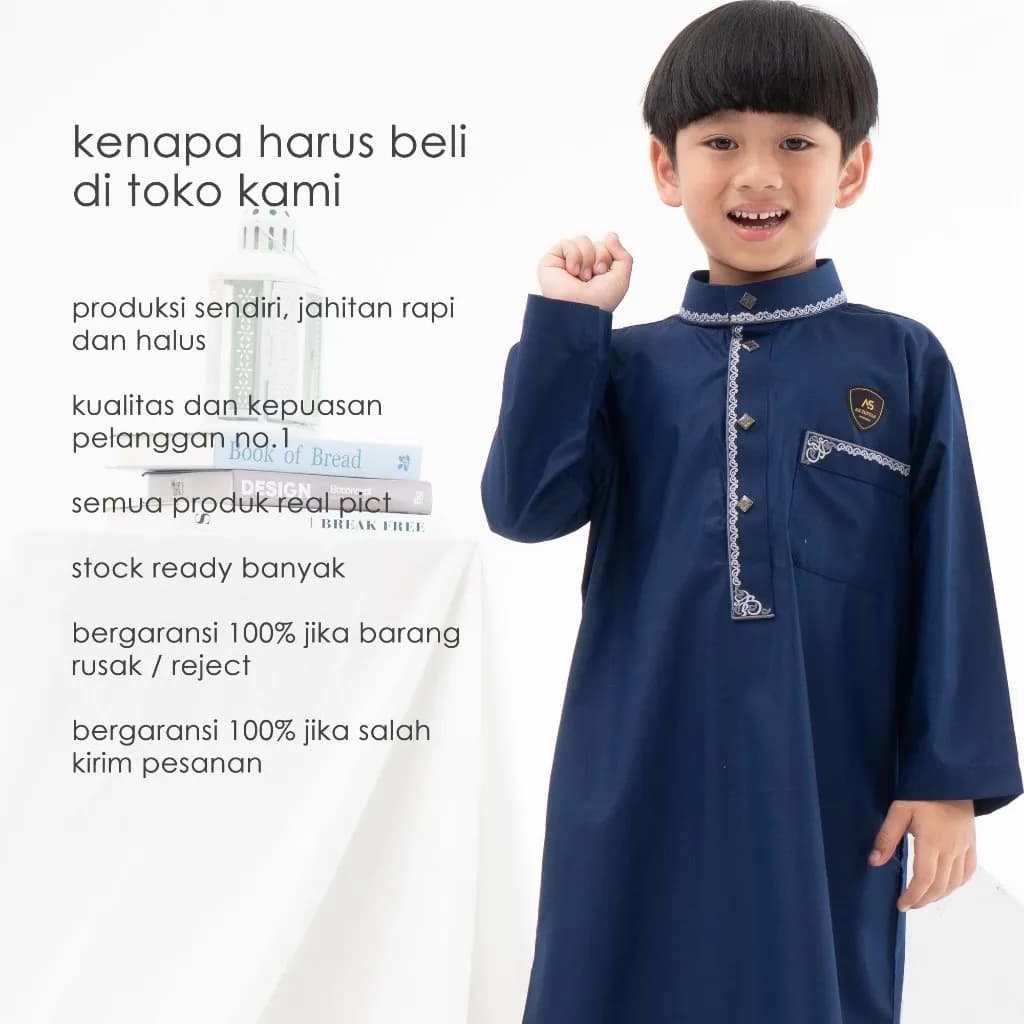 Assuffah I Jubah Bordir Anak Laki Laki 9-16 Tahun Kancing Snap Motif Harmain Fathan Series