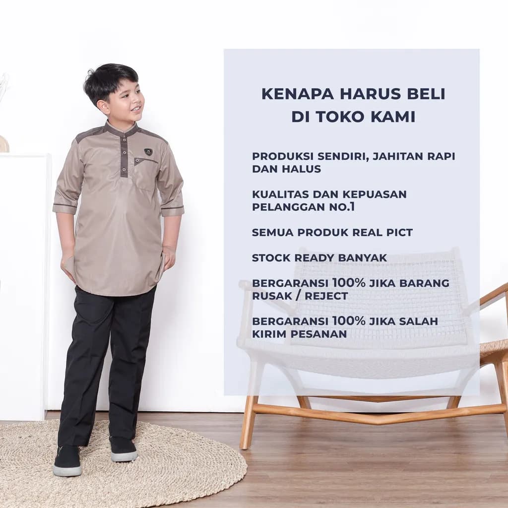 Assuffah I Atasan Baju Koko Kurta Anak 1-8 Tahun Lengan 3/4 Hasan Series