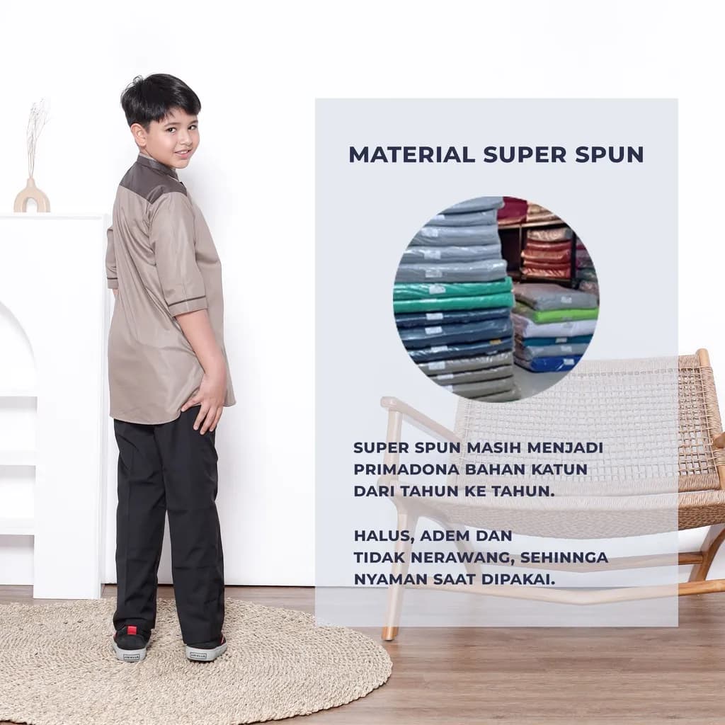 Assuffah I Atasan Baju Koko Kurta Anak 1-8 Tahun Lengan 3/4 Hasan Series