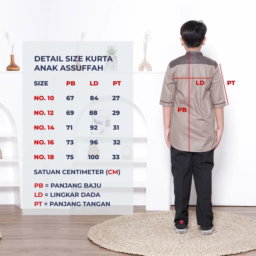 Assuffah I Atasan Baju Koko Kurta Anak 9-18 Tahun Lengan 3/4 Hasan Series