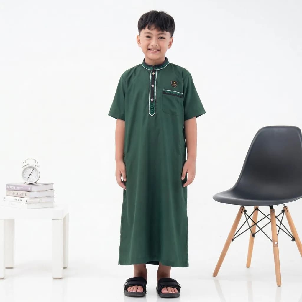 Assuffah I Jubah Anak Bordir Eksklusif 9-16 Tahun Lengan Pendek Wildan Series