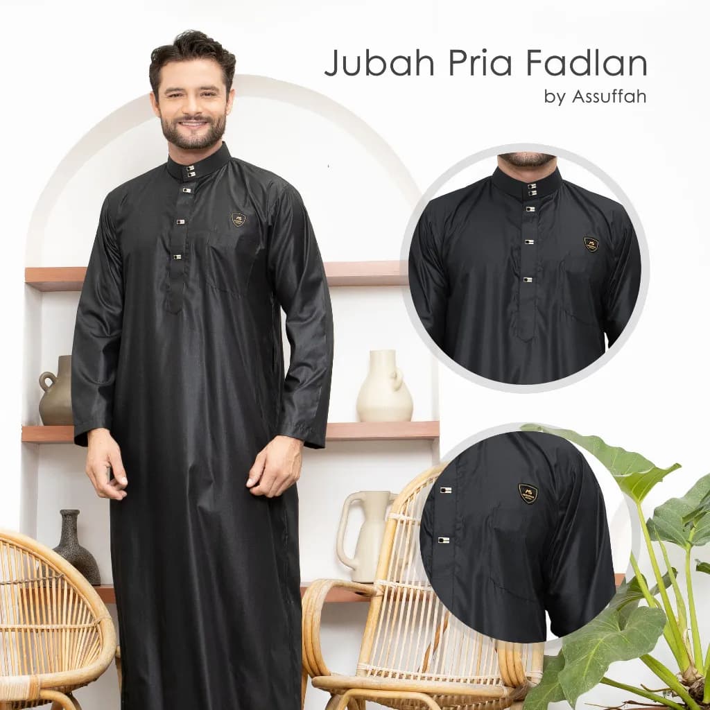 Assuffah I Gamis Pria Dewasa Kancing Snap Jubah Motif Harmain Fadlan Series