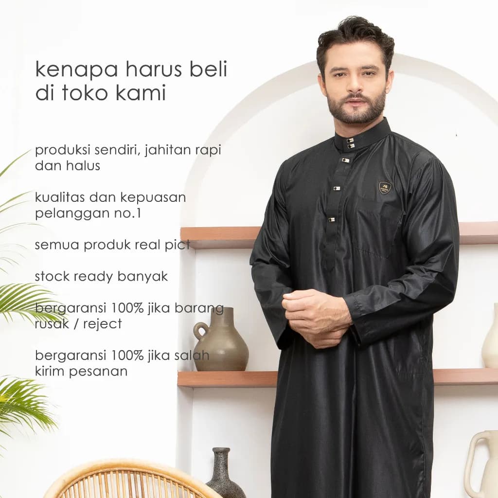 Assuffah I Gamis Pria Dewasa Kancing Snap Jubah Motif Harmain Fadlan Series