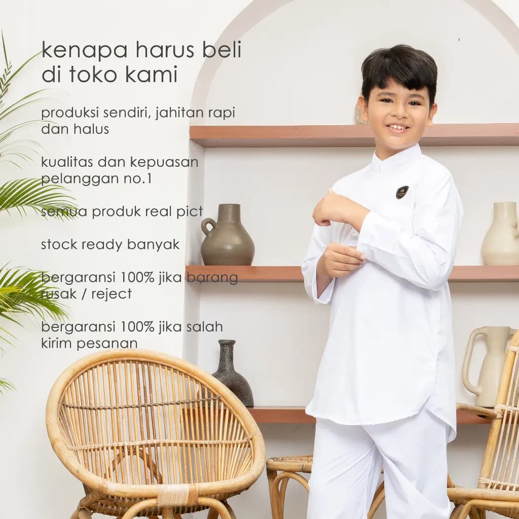 Assuffah I Setelan Koko Anak Hitam Putih 1-14 Tahun & Putih Putih Ahsan Series