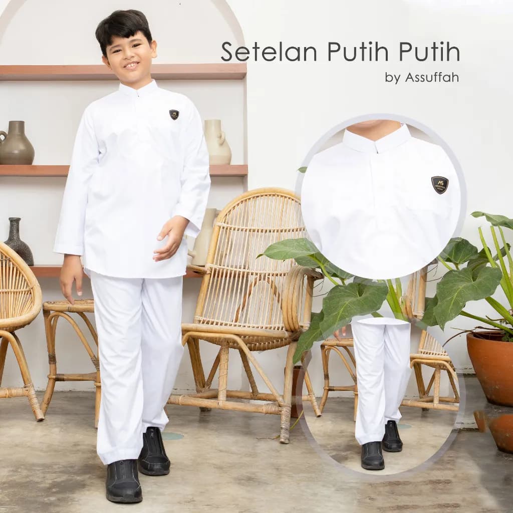 Assuffah I Setelan Koko Anak Hitam Putih 1-14 Tahun & Putih Putih Ahsan Series