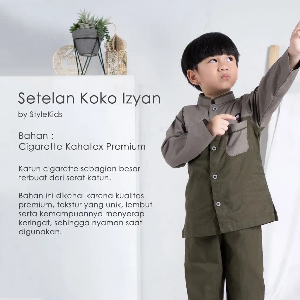 StyleKids | Baju Koko Anak Laki Laki 9-14 Tahun Setelan Koko Anak Lengan Panjang - Izyan